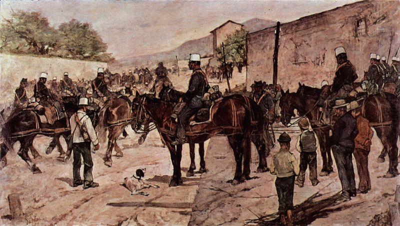 Giovanni Fattori Artilleriecorps zu Pferd auf einer Dorfstrasse china oil painting image
